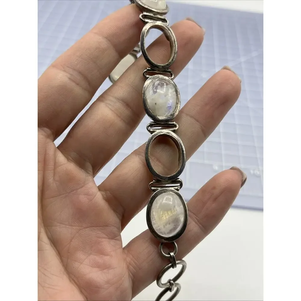 Vintage Sterling Silver Cabochon Moonstone Bracelet For Parts Craft Repair ASIS